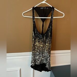 Mandee Women’s Black Sequin Tank Top Size Large Twist Back Y2K Club Party NYE